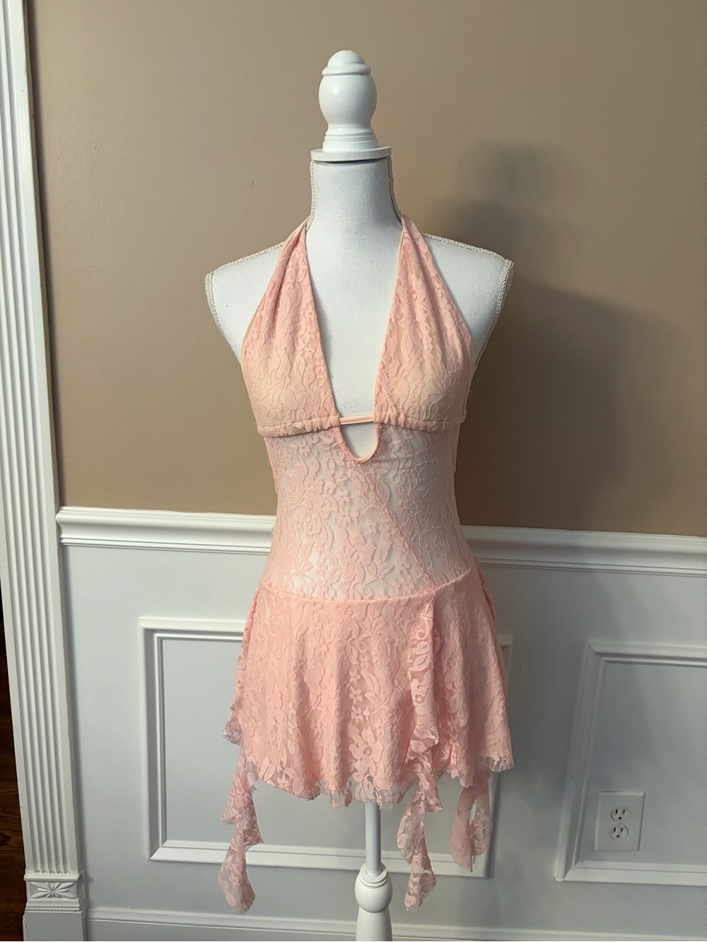 Ego Lace Halter Mini Dress in Blush Pink